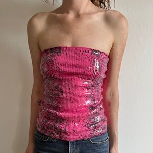 Hot Pink Snakeskin Sequin Strapless Top